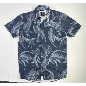 Fried Denim Leaf Print Button Up Shirt Mens Small Slim Fit Short Sleeve
